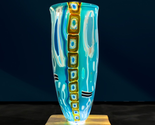 Teal and Sea Foam Green Pattern Bar Vase with Gold and Aqua