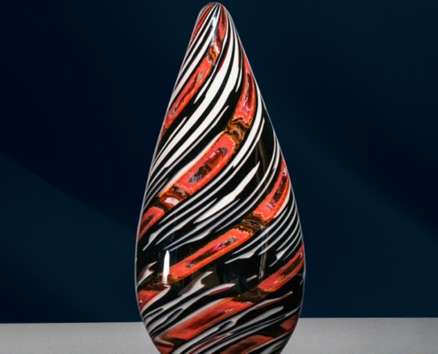 Black and White Pattern Bar Vase with Fiery Red Murrine